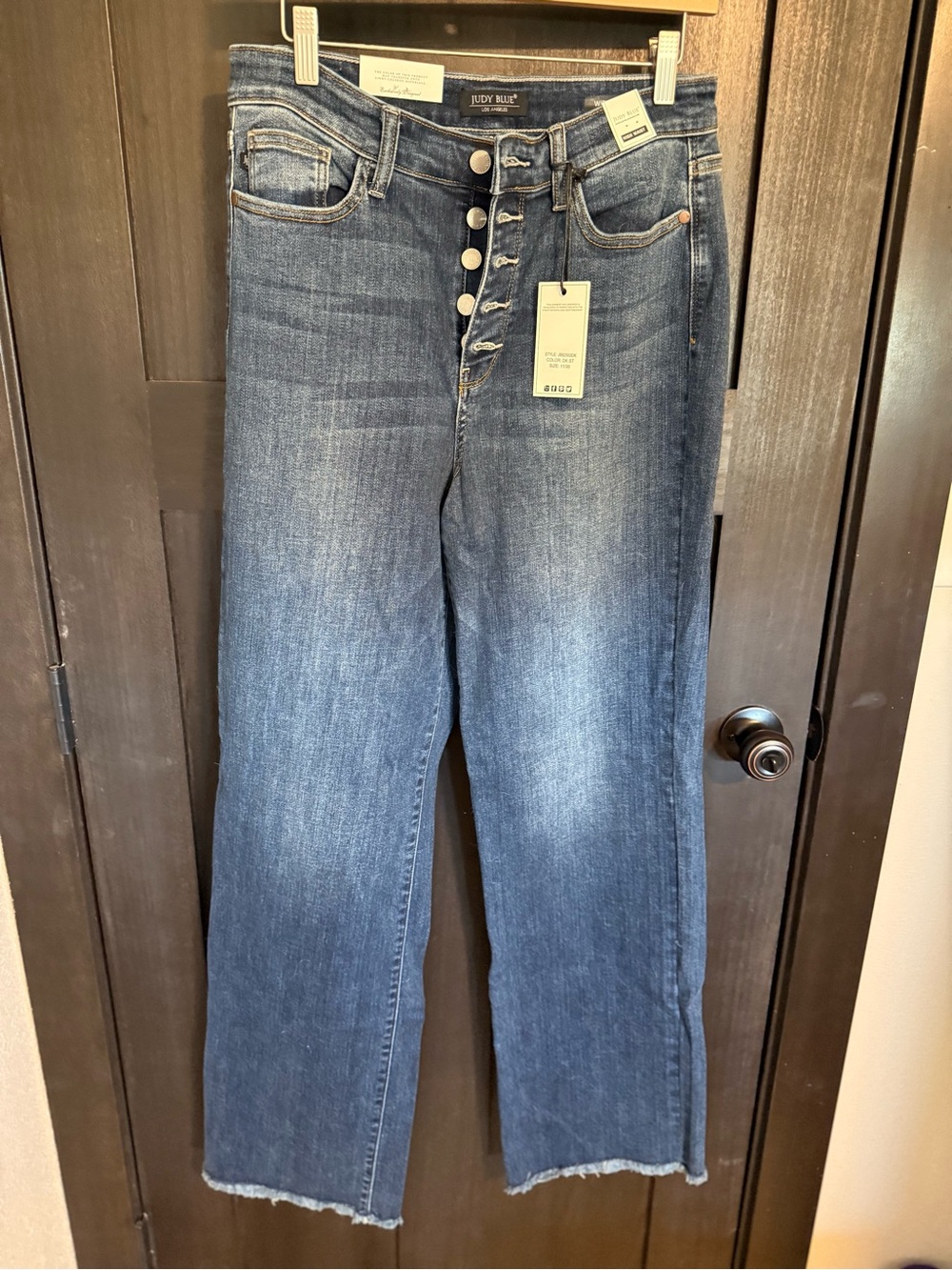 NWT Judy Blue High Waist Wide Leg Button Fly Jeans 11/30 Dark Wash